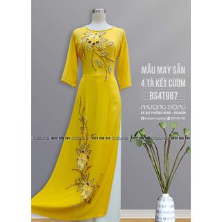 Áo Dài Bà Sui 2 Lớp 4 Tà Kết Cườm Pha Lê BS4T987